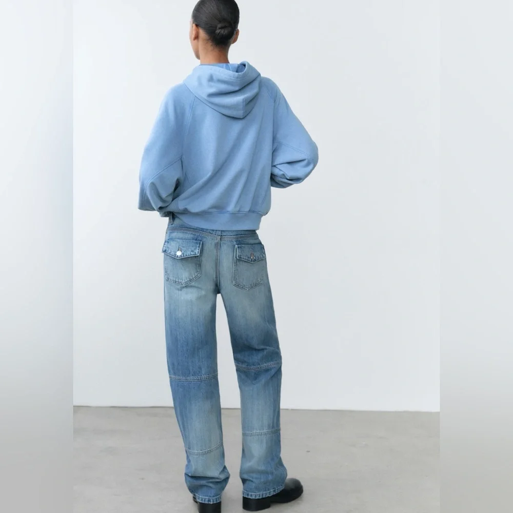 Mango Blue cotton Hoodie Sweatshirt NWT - Picture 4 of 4